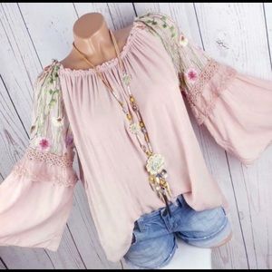 Blush embroidered boho pesant blouse 1x